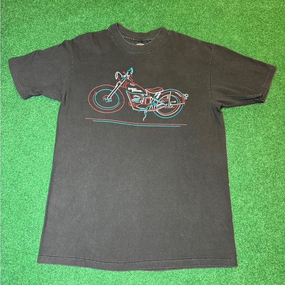 Vintage Harley Davidson 80s 90s Abstract Neon Art Lines Mens Large Biker T Shirt